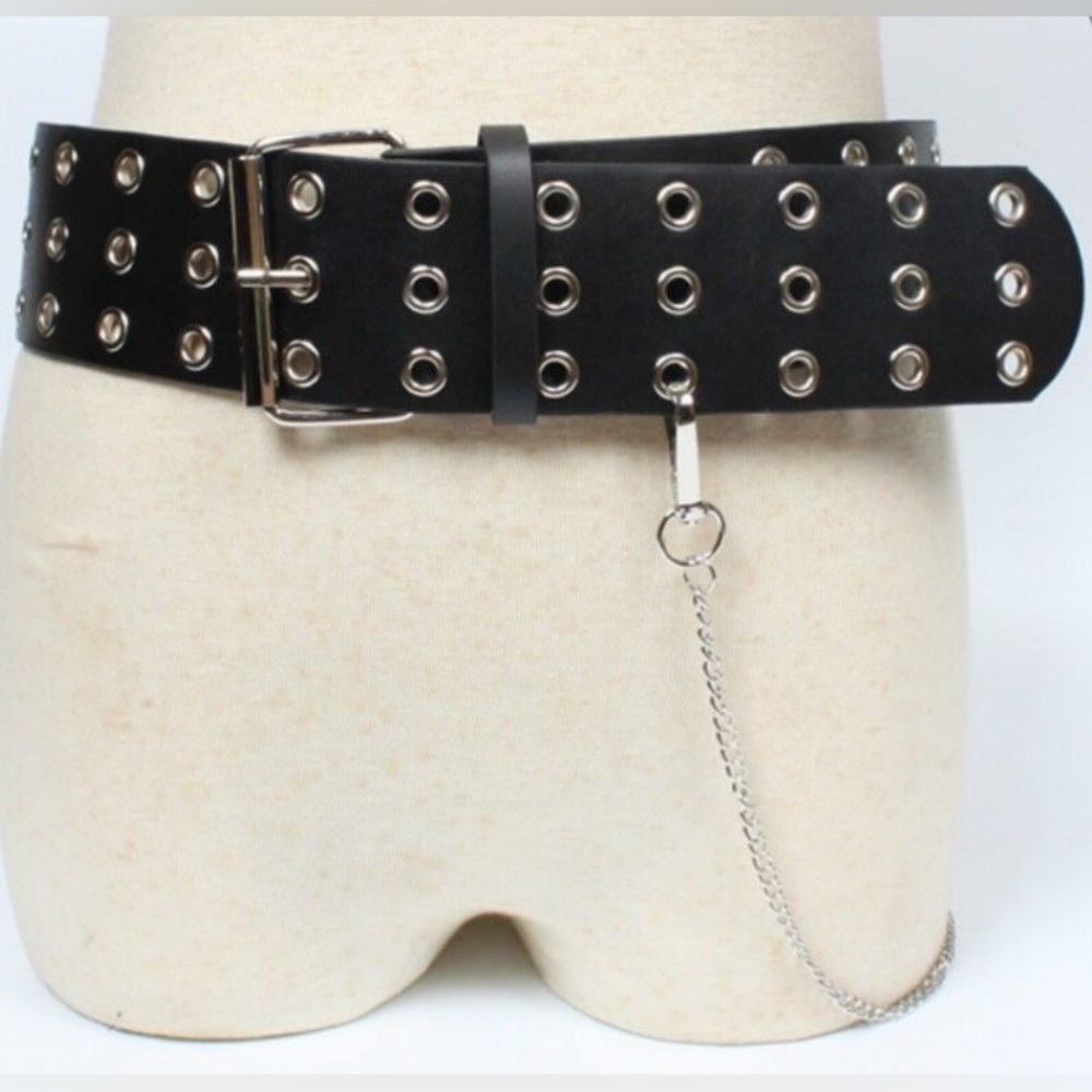 Faux Leather Wide Grommet Belt